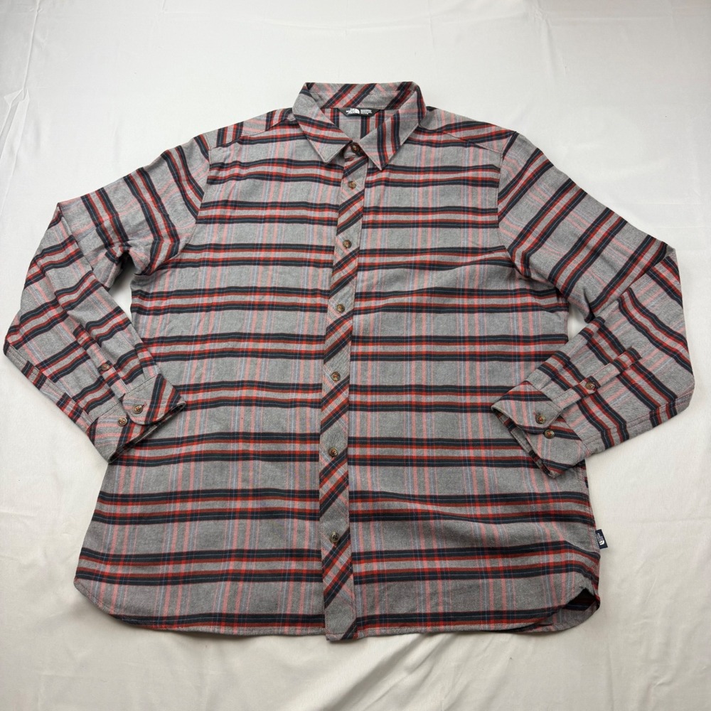 The North Face Flannel Shirt Mens XXL Grey Red Plaid Long Sleeve Cotton A37LG